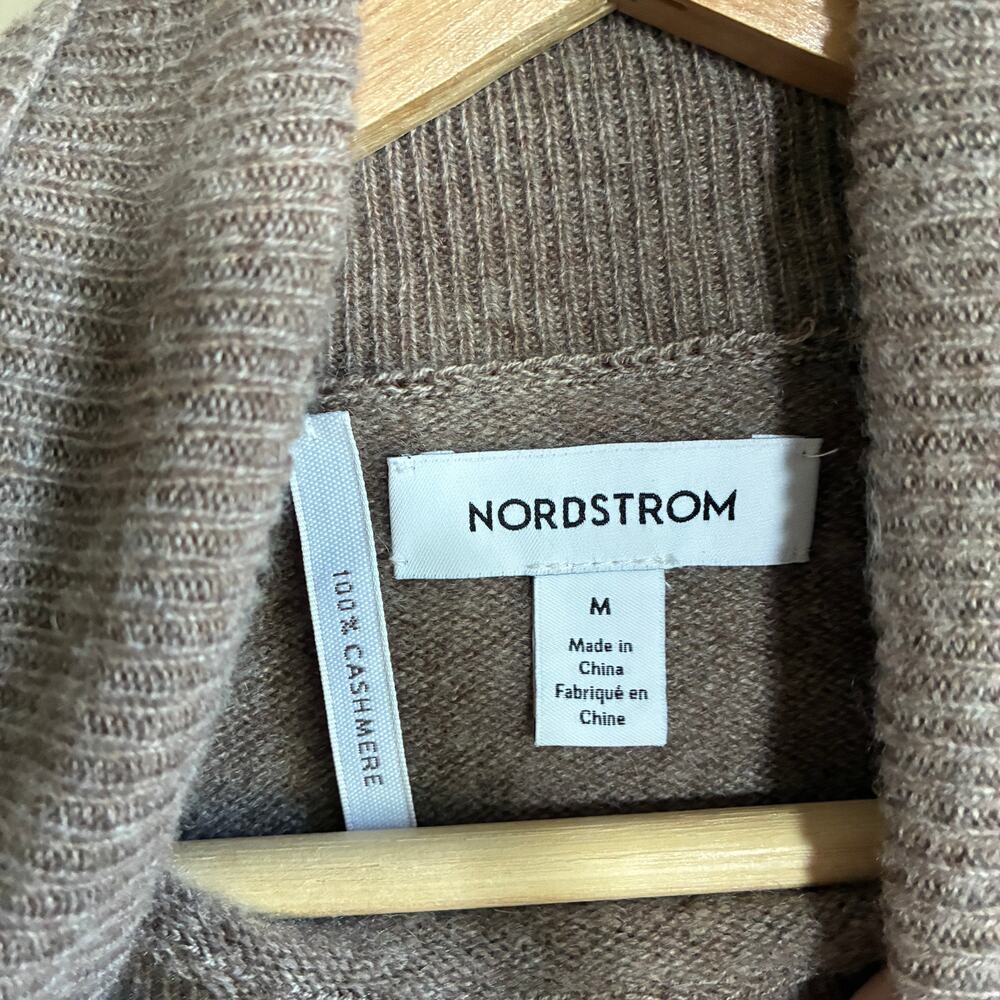 Nordstrom 100% cashmere tan brown turtleneck knit sweater women's size M HOLE - Picture 3 of 7